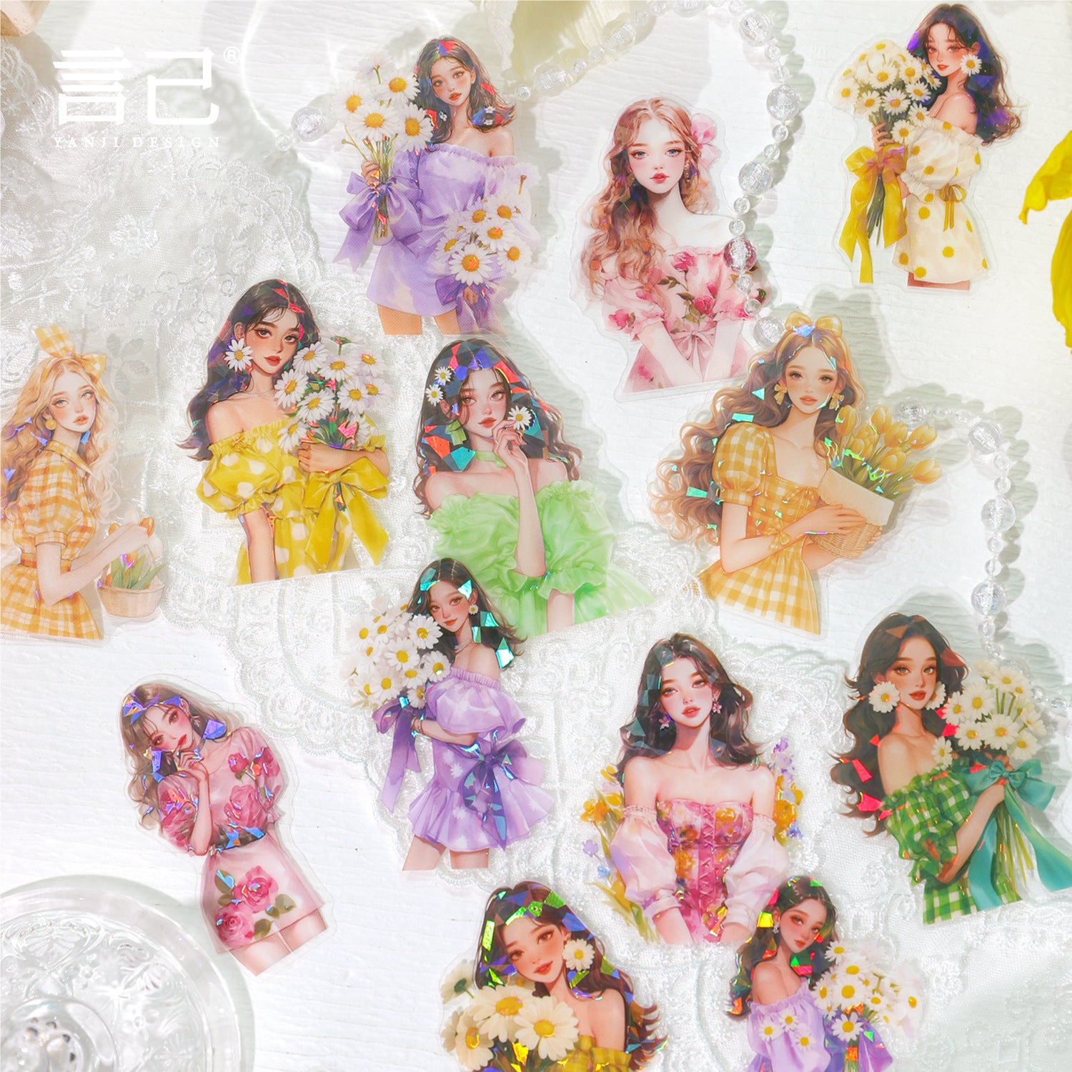 Series PET Material Sticker Pack – Daisy Story, 15 Sheets - ViktaShop