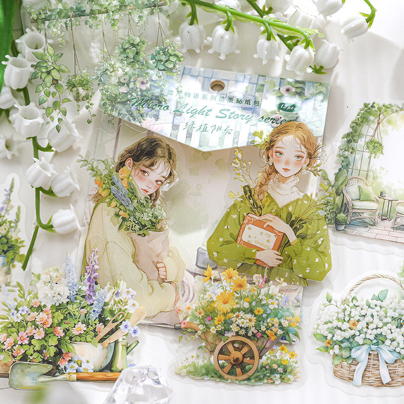 Paper PET Sticker Pack - Glow Light Story Series, Figure & Landscape, 15 Pcs - ViktaShop