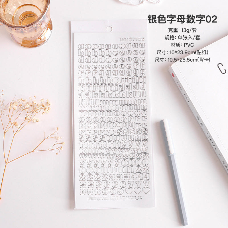 Bronzing Silver Alphanumeric Stickers - Gold & Silver Edge, Special Shapes - ViktaShop