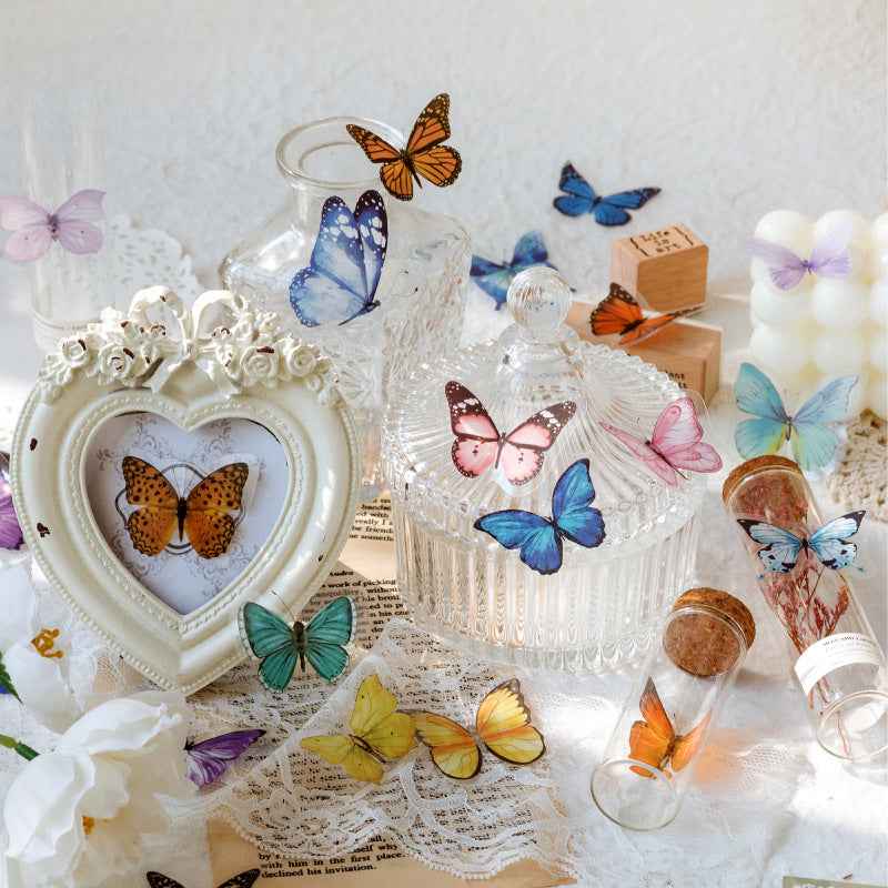 Vintage Butterfly PET Stickers, 40 Pcs