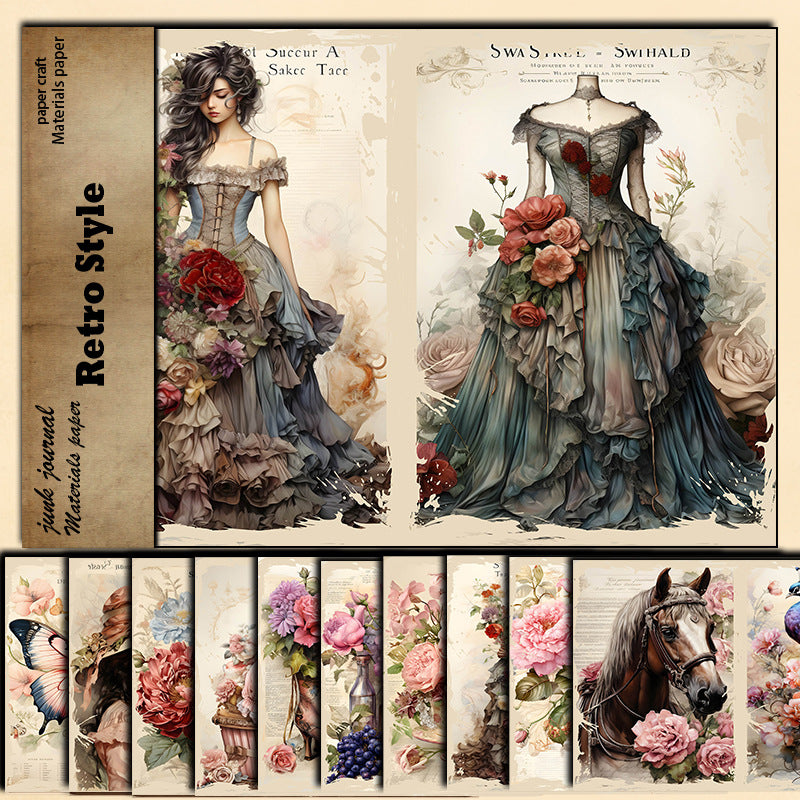 Peacock Beauty Butterfly Flower Pattern Paper - Retro Style, 10 Sheets - ViktaShop