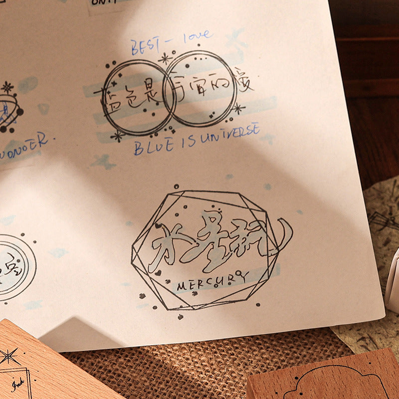 Retro Wooden Seal Set - Ink Mark & Decorative Borders, 2 Options - ViktaShop