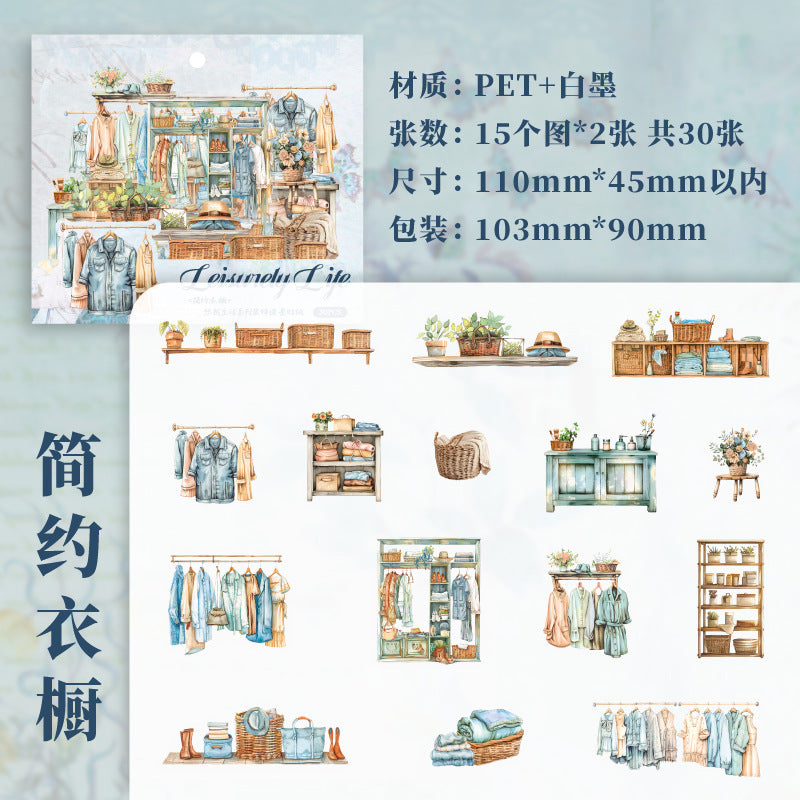 Paper PET Stickers - Leisurely Life Series, 30 Pcs - ViktaShop