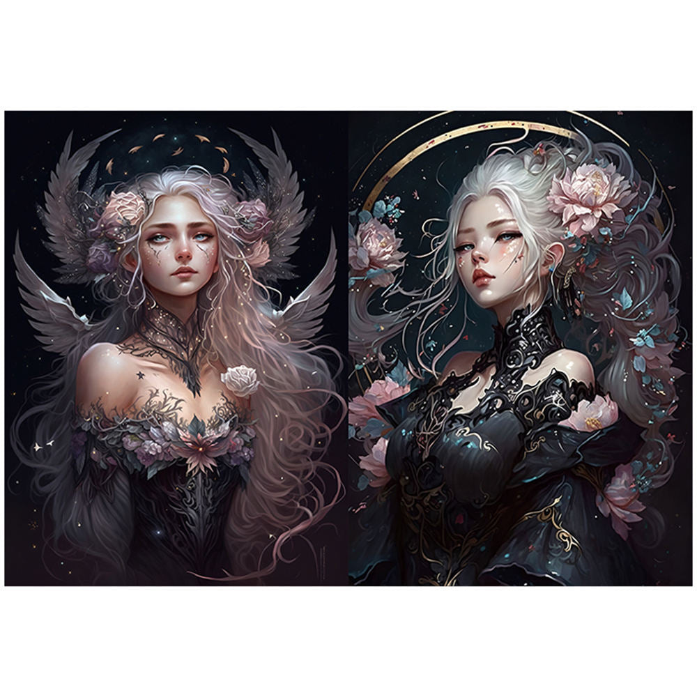 Night Elves Background Paper - Retro Collage Series, 6 Sheets - ViktaShop