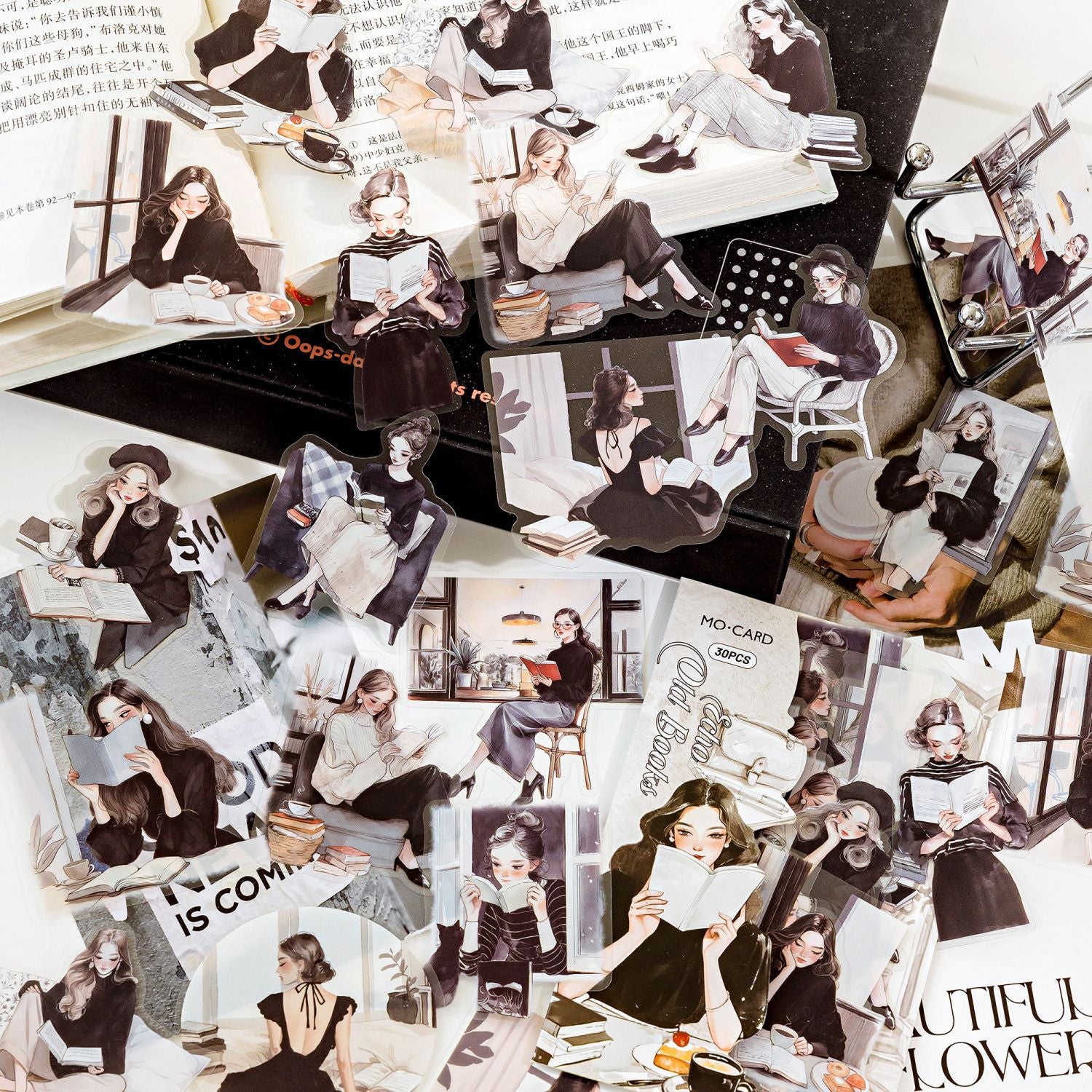 Elegant reading series PET stickers - ViktaShop