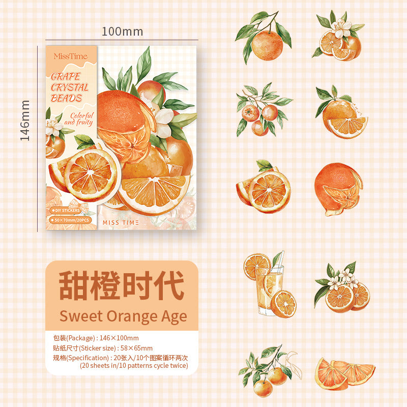 Fruit Series PET Gold Stickers - 20 Pcs - ViktaShop