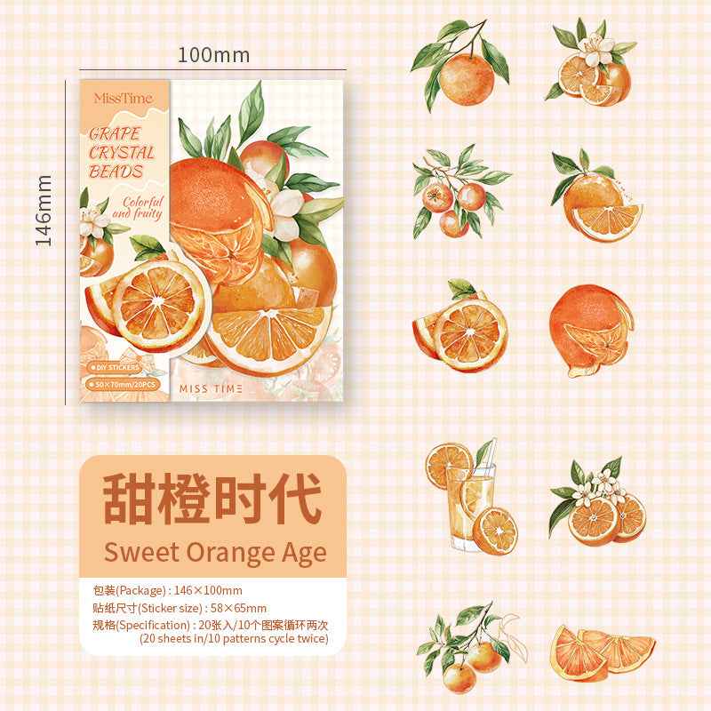 Fruit Series PET Gold Stickers - 20 Pcs