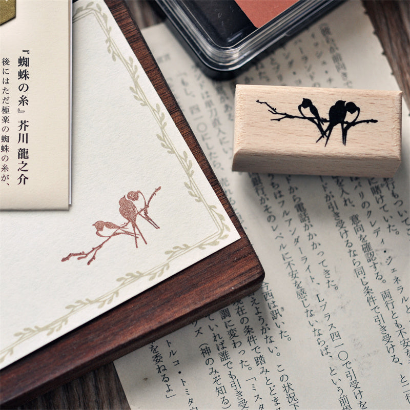 Swallow Branch Wooden Stamp – Retro Collage Design, 2 Options - ViktaShop