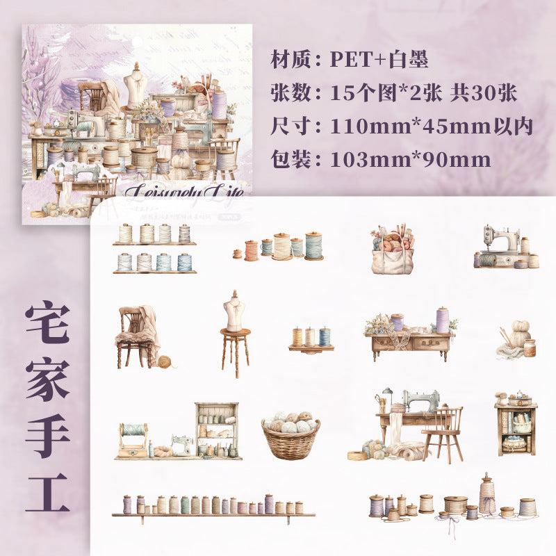 Paper PET Stickers - Leisurely Life Series, 30 Pcs - ViktaShop