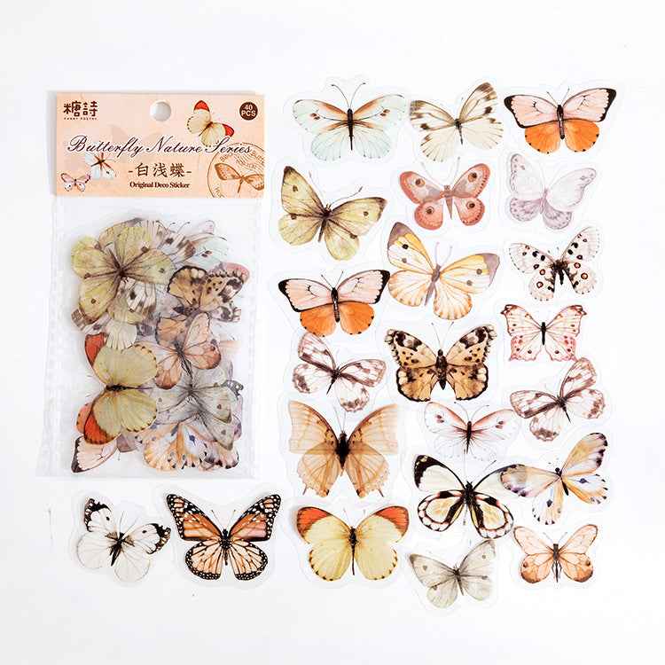 Vintage Butterfly PET Stickers, 40 Pcs