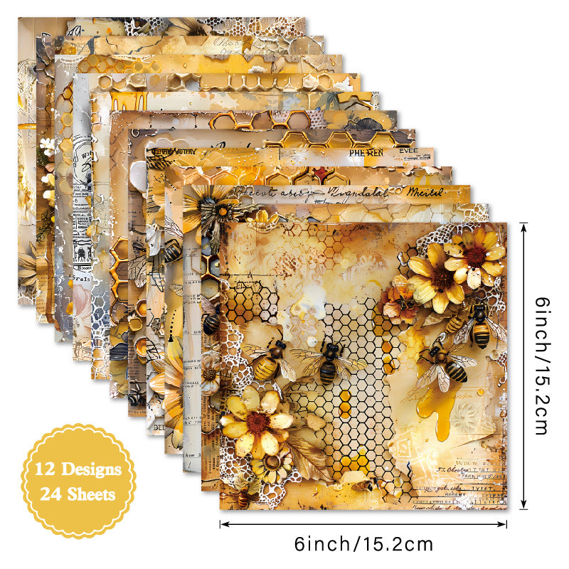 Honey Theme Background Paper – Single-Sided Pattern Paper, 24 Sheets - ViktaShop