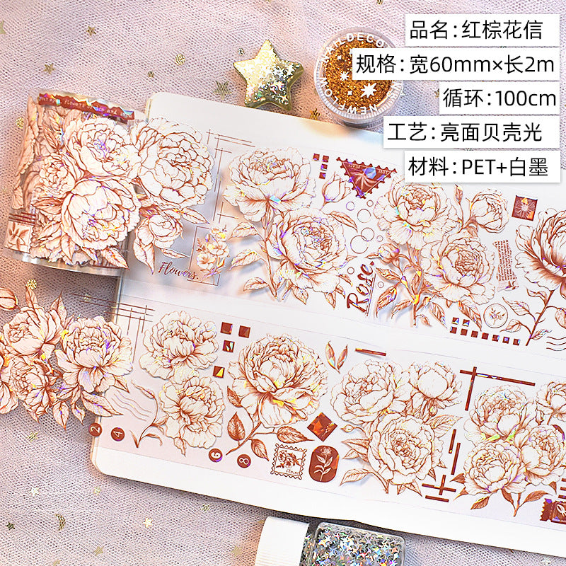 Modern Floral PET Tape - Decorative Flower Sticker Roll, 2m - ViktaShop