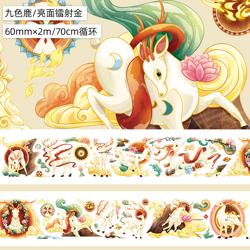 Ancient Style Bamboo PET Tape – Laser Bronzing, Flowers, DIY Collage - 2m - ViktaShop