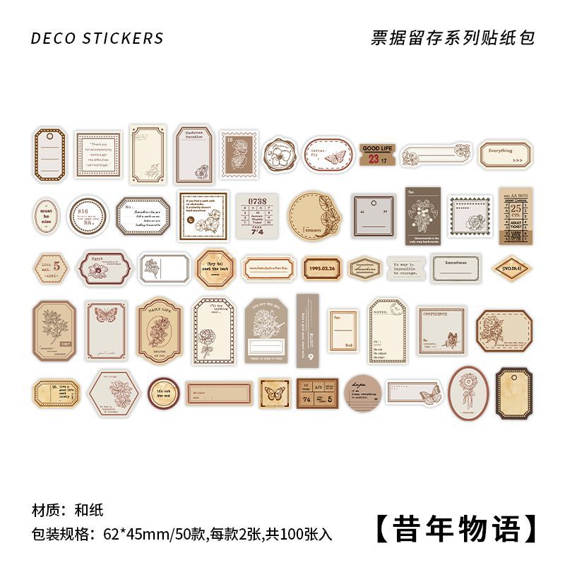 Retro Paper Sticker Pack – Border Label Bill Decoration Stickers, 4 Options - ViktaShop