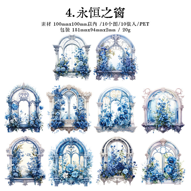 Gorgeous Flower Window Series – Retro Flower Window Theme Stickers, 10 Pcs - ViktaShop