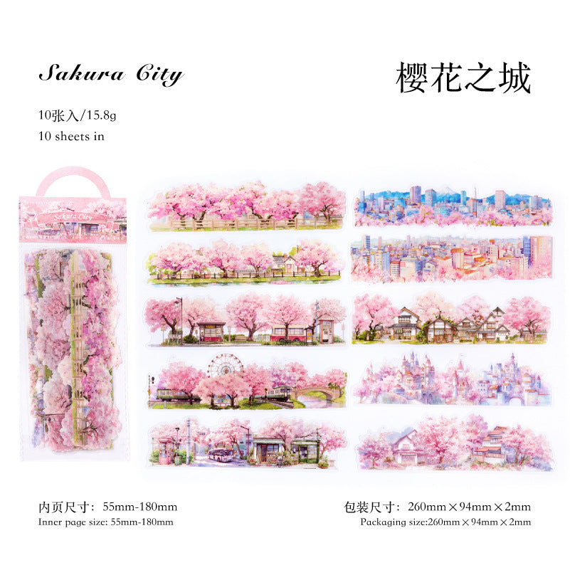 Sugar Poem PET White Ink Strip Sticker Pack - Nature Scenery Series, 10 Pcs - ViktaShop