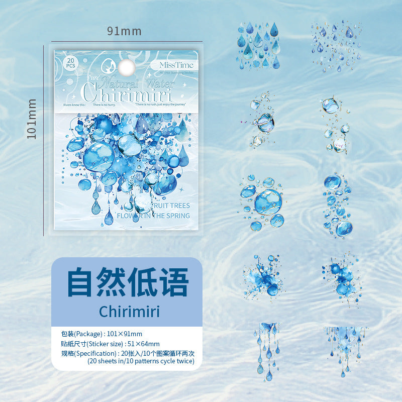 PET Stickers – Sea Wave & Water Drop DIY Decoration, 20 Pcs - ViktaShop