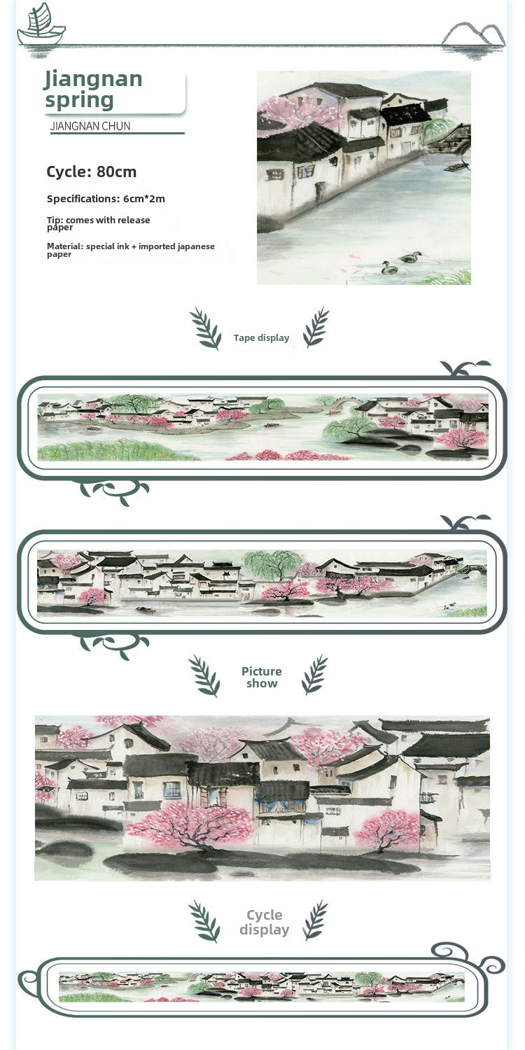 Vintage Landscape Scenery Tape - Retro Ancient Style Garden Culture - 2m - ViktaShop