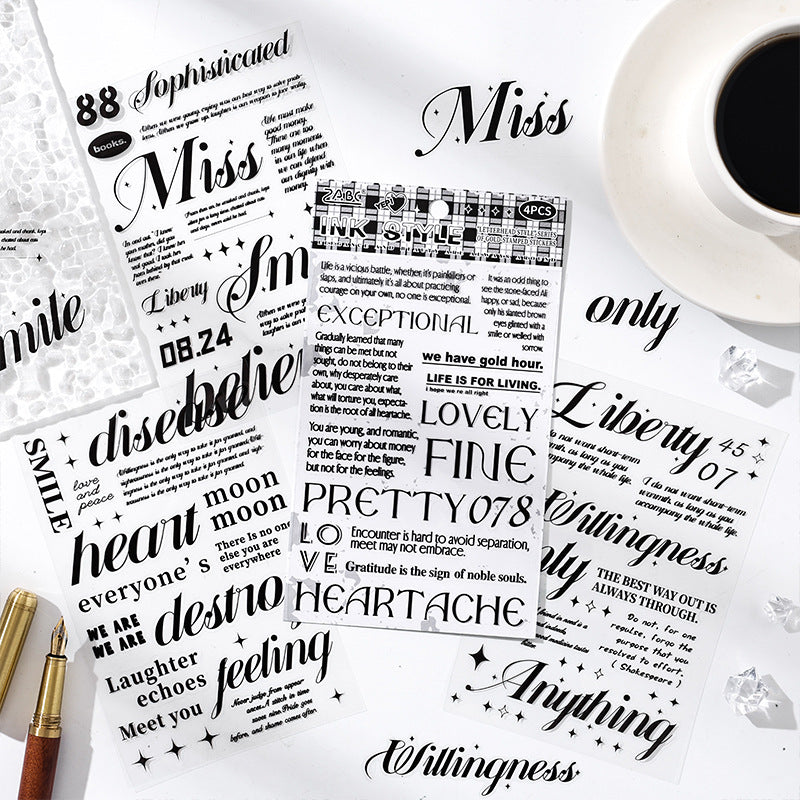 Collage Text Black and White Retro Stickers, 4 Pcs - ViktaShop