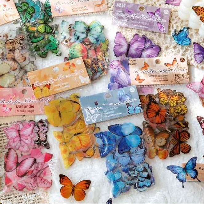 Vintage Butterfly PET Stickers, 40 Pcs