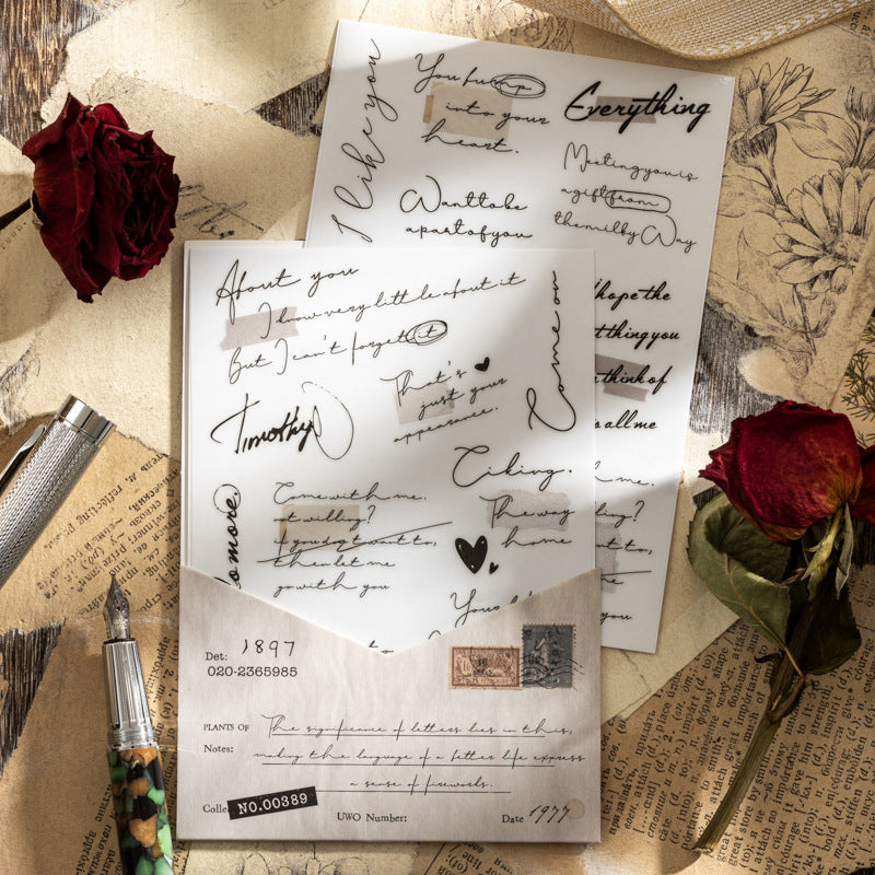Love Letter Transfer Sheet - English Theme, 6 Options - ViktaShop