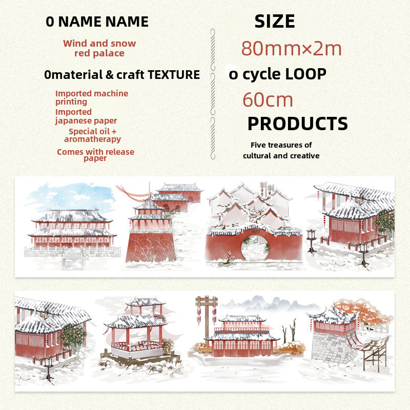 Vintage Landscape Scenery Tape - Retro Ancient Style Garden Culture - 2m - ViktaShop