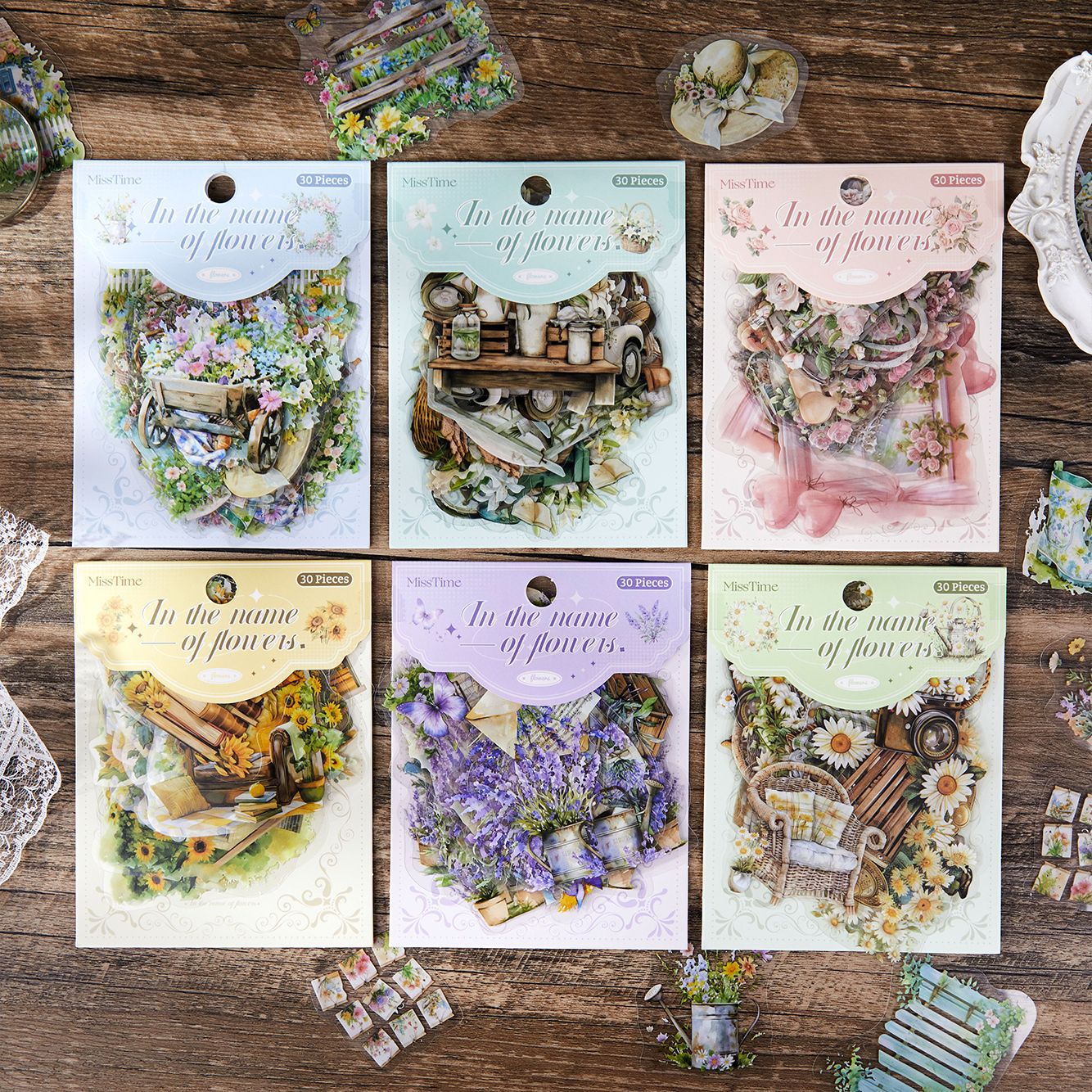 Floral PET Stickers – Retro Landscaping Series, 6 Options - ViktaShop