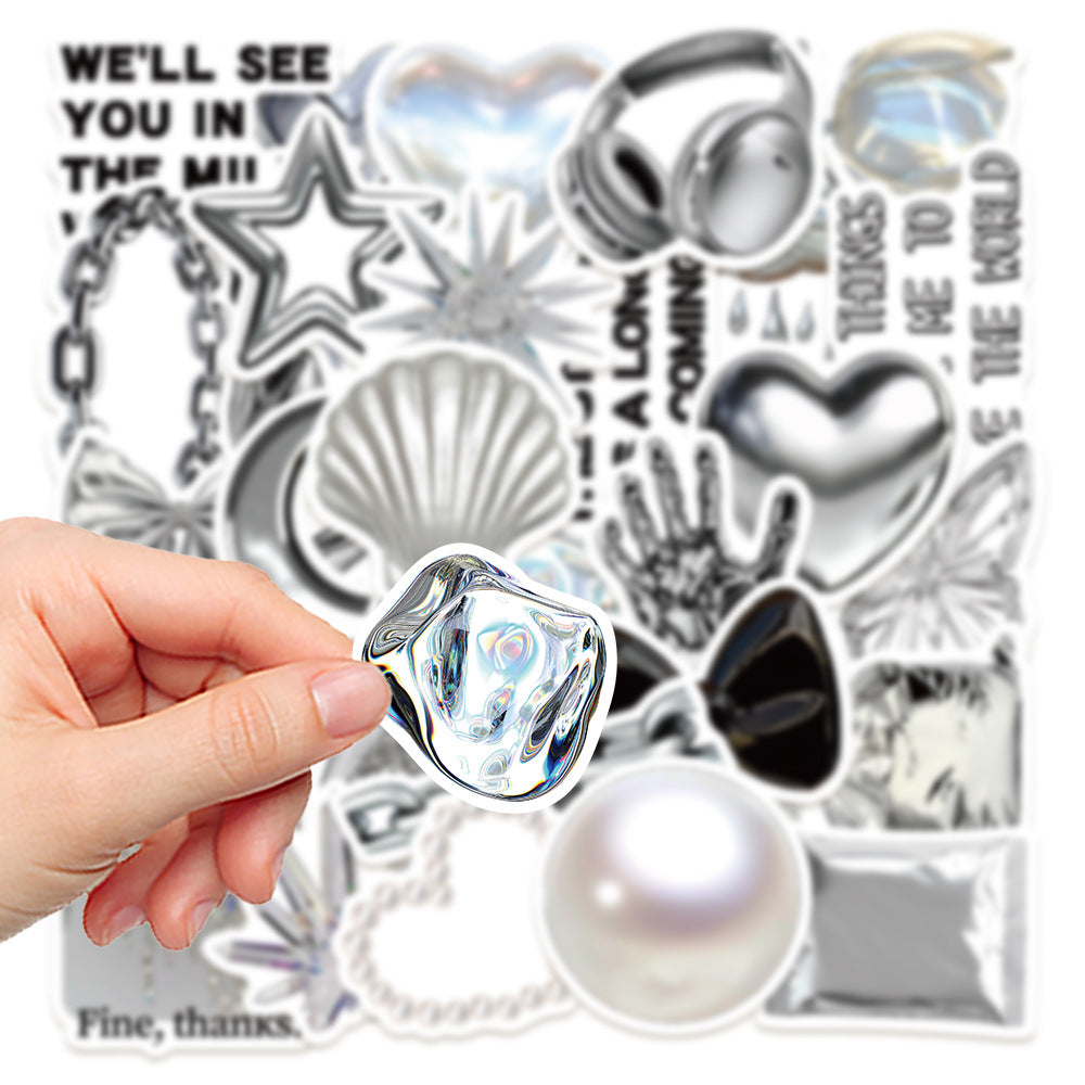 Silver Mood Stickers – Decorative Stickers, 30 Pcs - ViktaShop