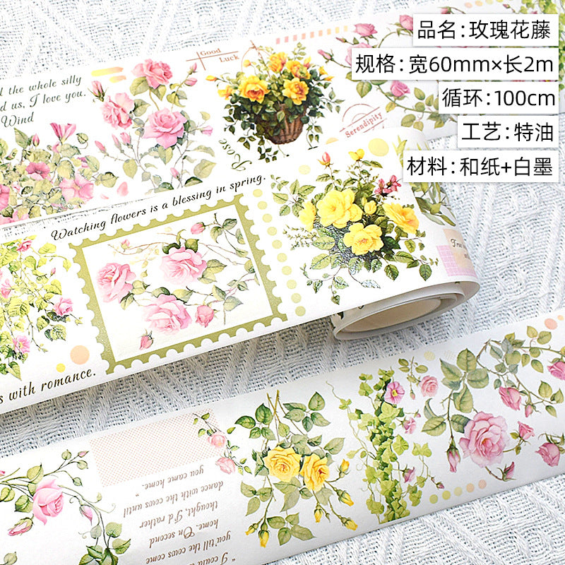 Modern Floral PET Tape - Decorative Flower Sticker Roll, 2m - ViktaShop