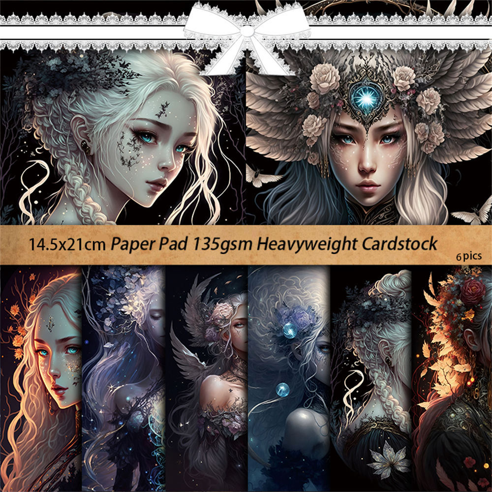 Night Elves Background Paper - Retro Collage Series, 6 Sheets - ViktaShop