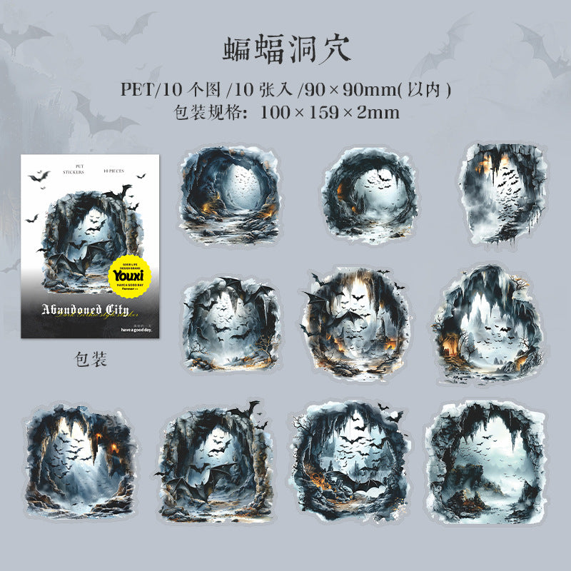 Deserted City Series Large Size Gothic Landscape PET Stickers, 10 Pcs - ViktaShop