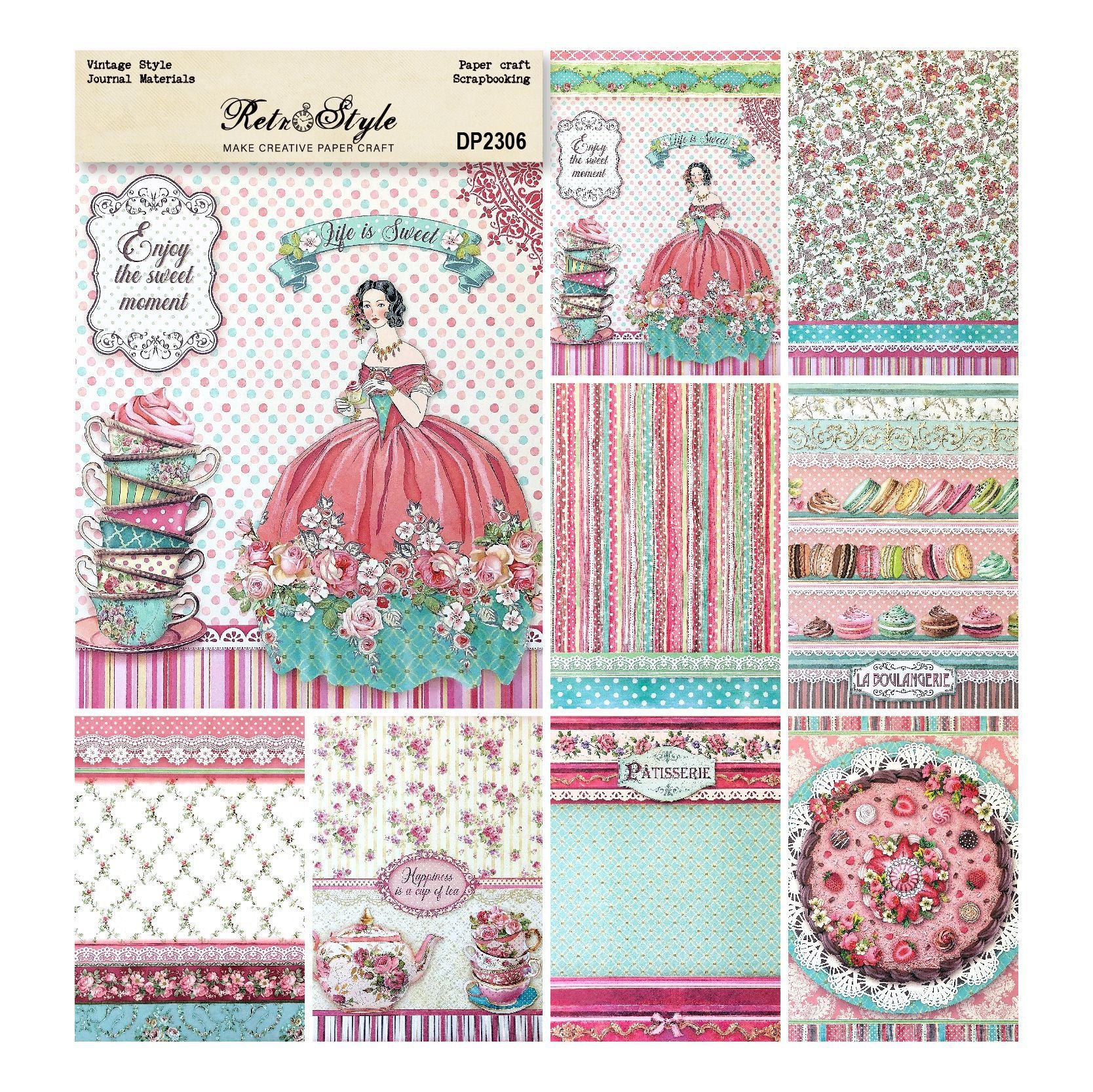 Retro Vintage Style Single-Sided Background Paper, 8 Sheets - ViktaShop
