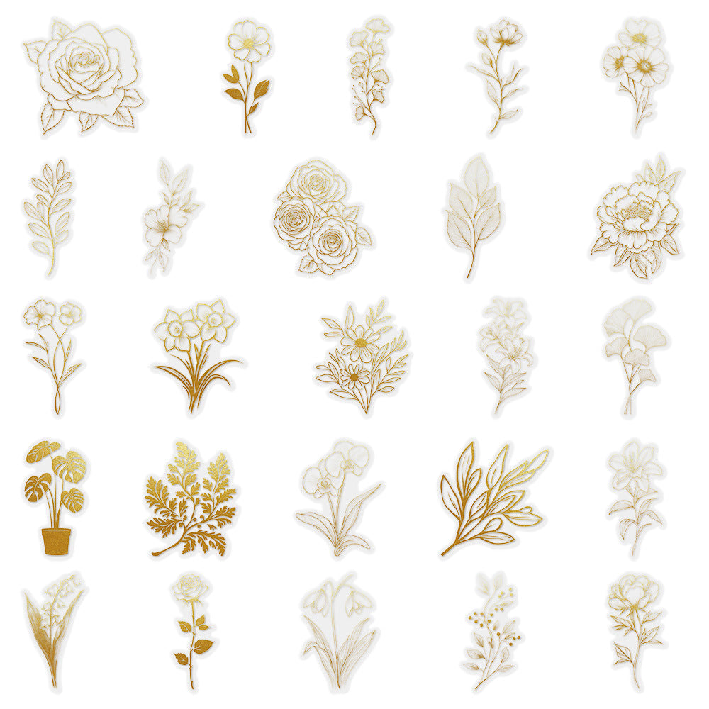 Golden Plant Stickers – Waterproof Decorative Stickers, 50 Pcs - ViktaShop