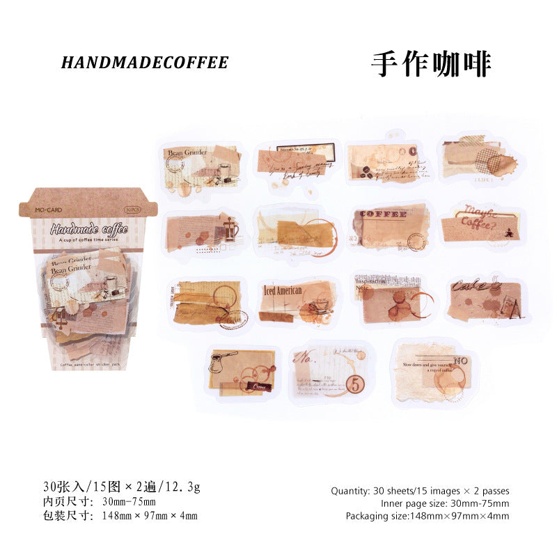 A Cup of Coffee Time Series PET White Ink Sticker Pack, 30 Pcs - ViktaShop