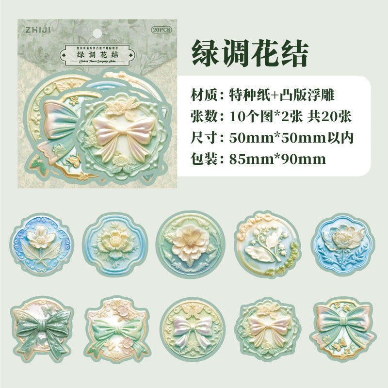 Revival Flower Language Series Relief Sticker Pack, 20 Sheets - ViktaShop