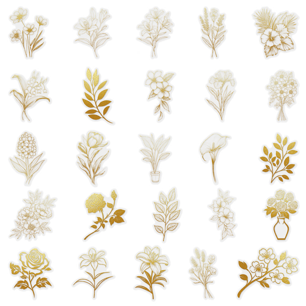 Golden Plant Stickers – Waterproof Decorative Stickers, 50 Pcs - ViktaShop