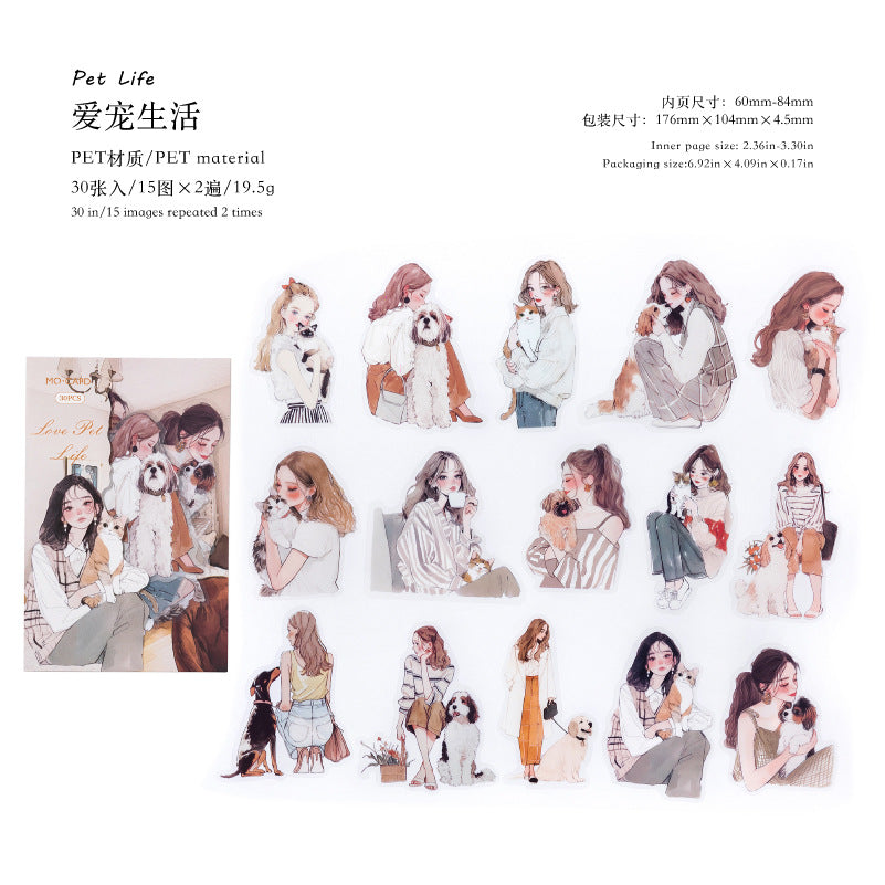 Urban Women's Life Map Series Retro Character PET Sticker Pack, 6 Options - ViktaShop