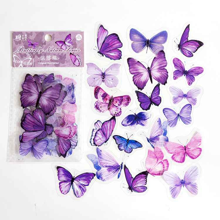 Vintage Butterfly PET Stickers, 40 Pcs