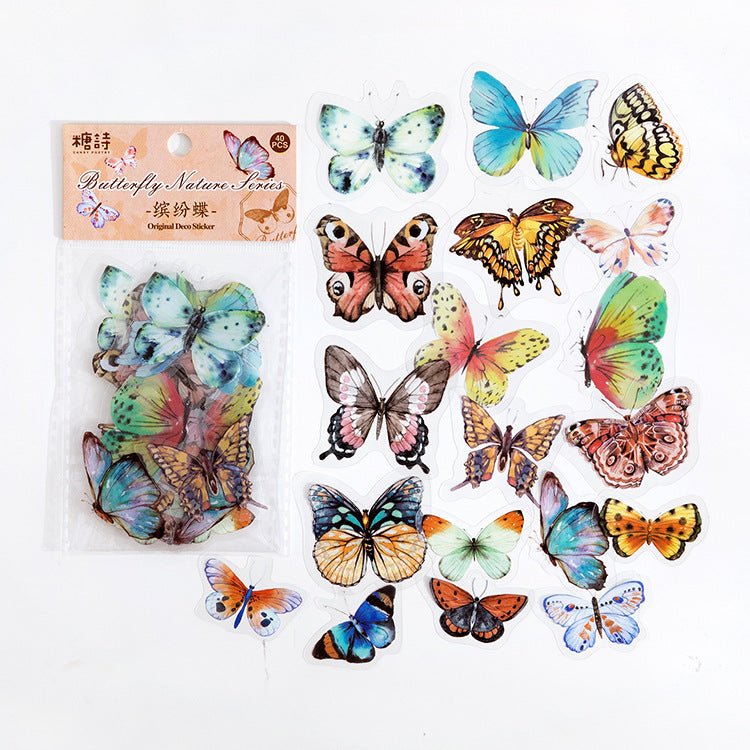 Vintage Butterfly PET Stickers, 40 Pcs - ViktaShop