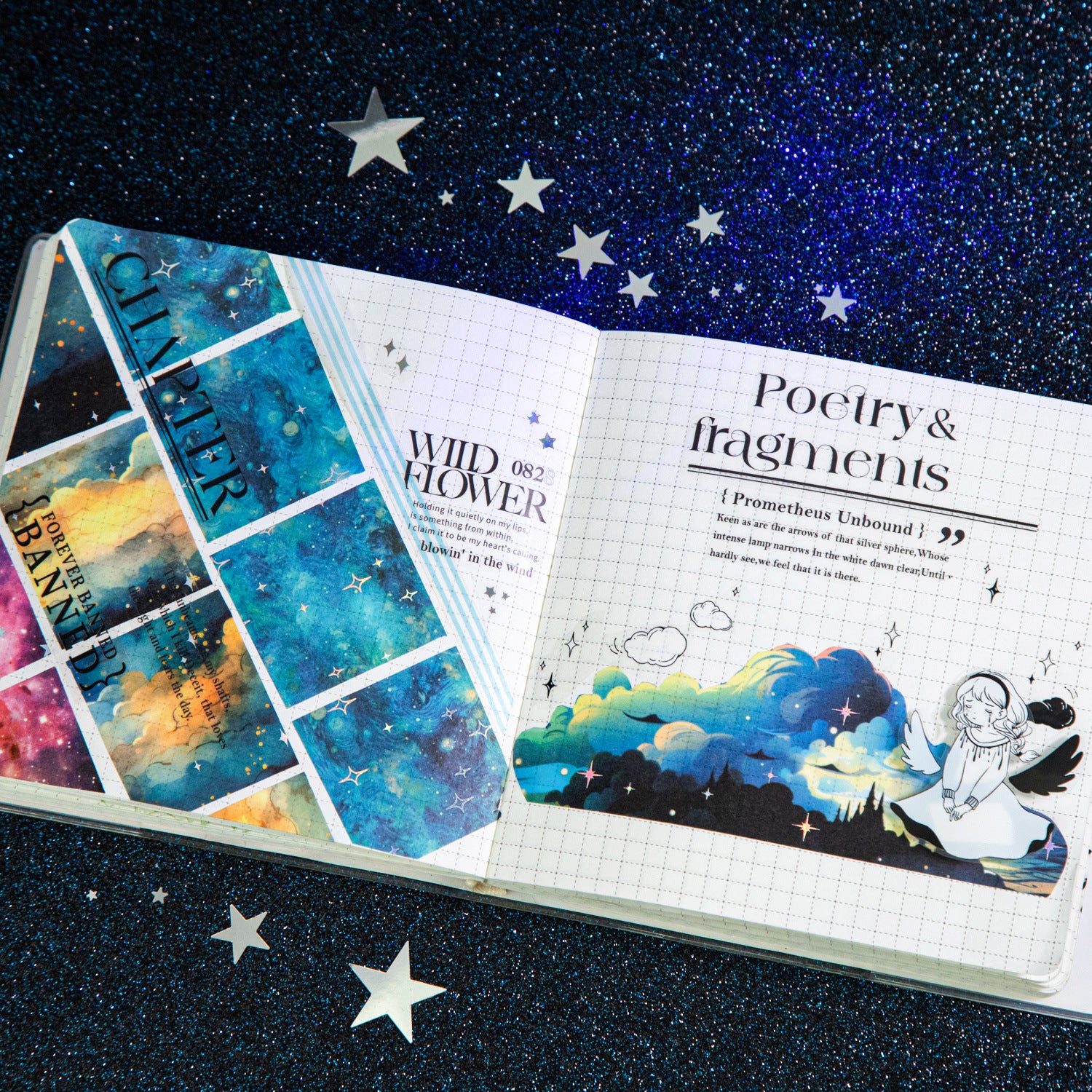 Starry Dream Washi Tape – Laser Silver Starry Sky, Landscape Theme, 2m - ViktaShop
