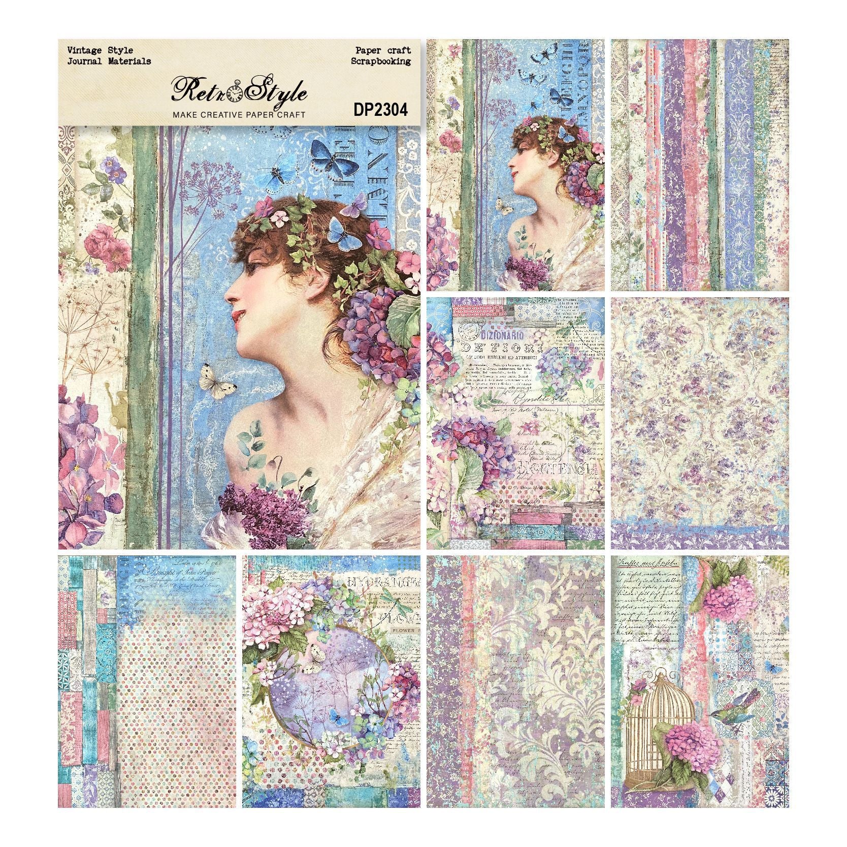 Retro Vintage Style Single-Sided Background Paper, 8 Sheets - ViktaShop