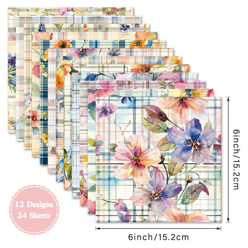 Colorful Flower Background Paper – Single-Sided Pattern Paper, 24 Sheets - ViktaShop