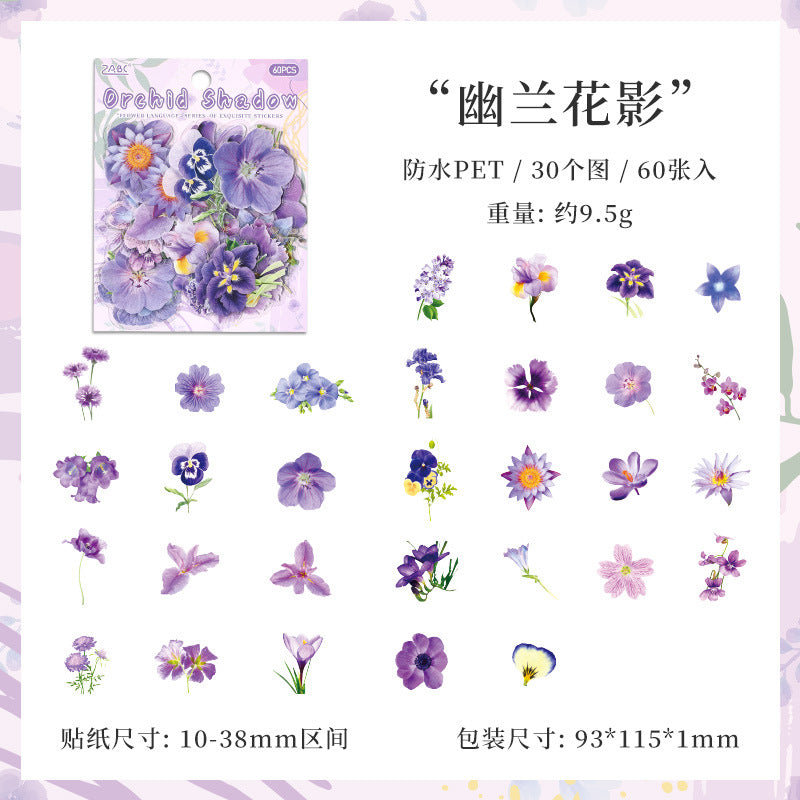 Leisurely Flower Language - PET Sticker Pack, 60 Pcs - ViktaShop