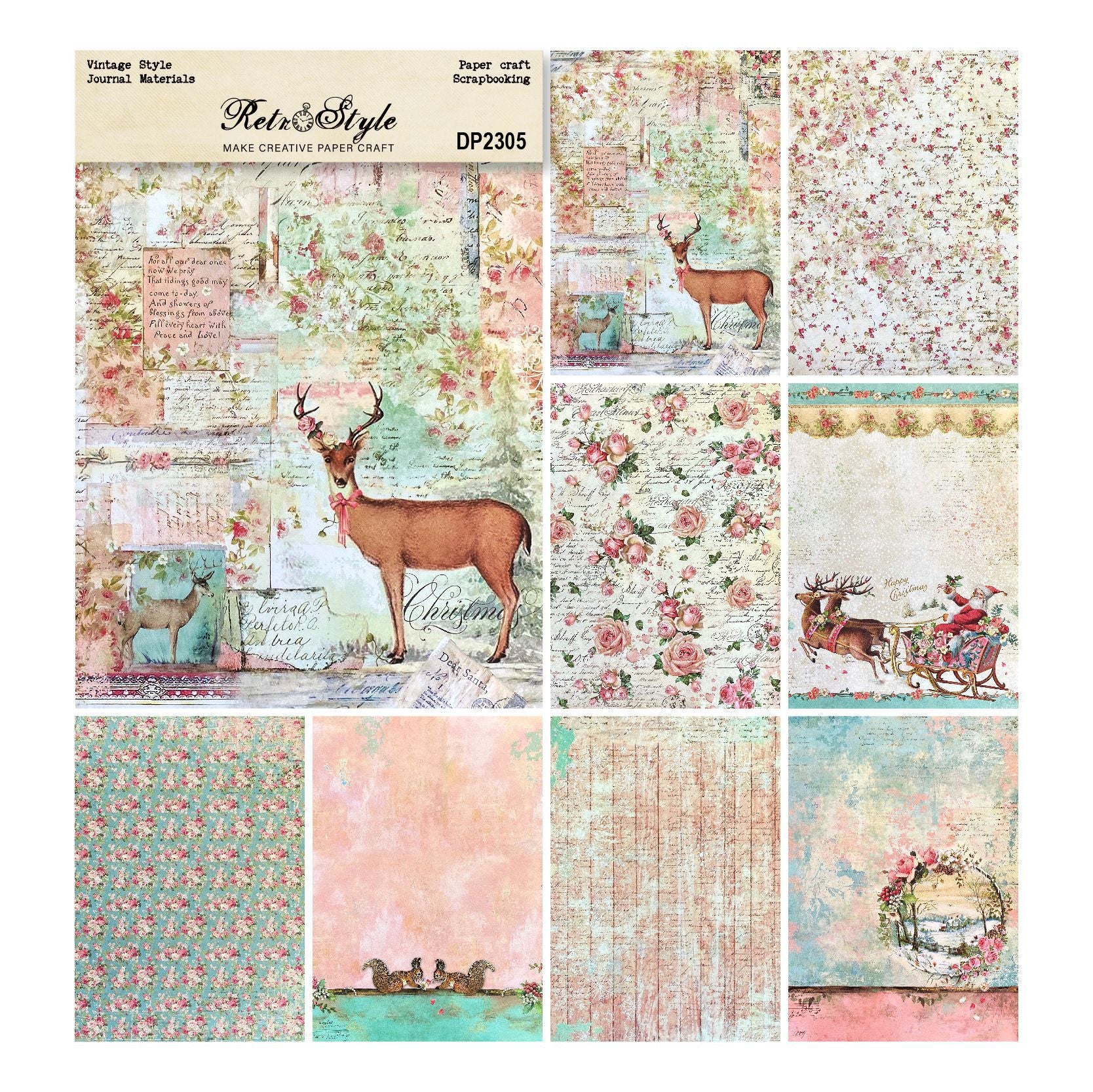 Retro Vintage Style Single-Sided Background Paper, 8 Sheets - ViktaShop