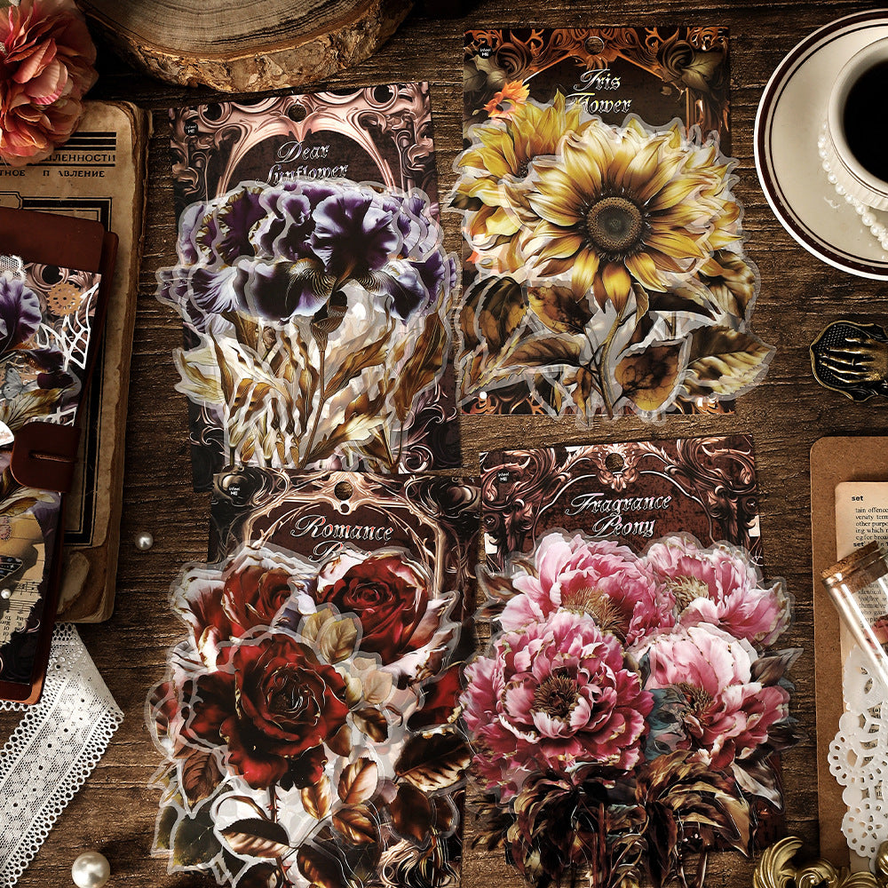 Dark Retro Floral Stickers PET Sticker Bag, 4 Options - ViktaShop