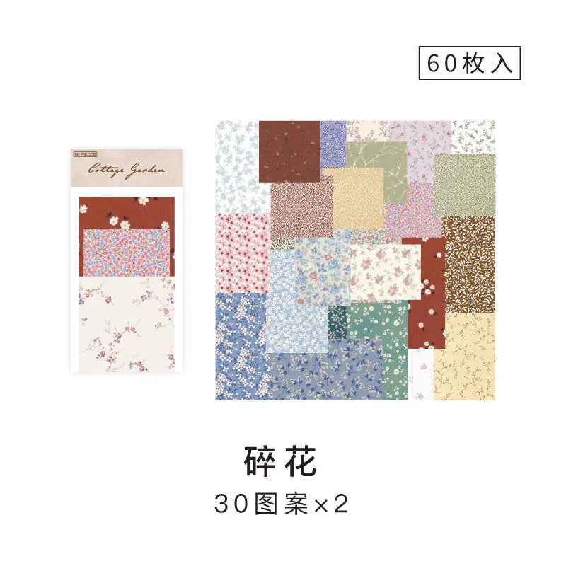 Village Garden Series Decorative Paper for Scrapbooking, 60 Pcs