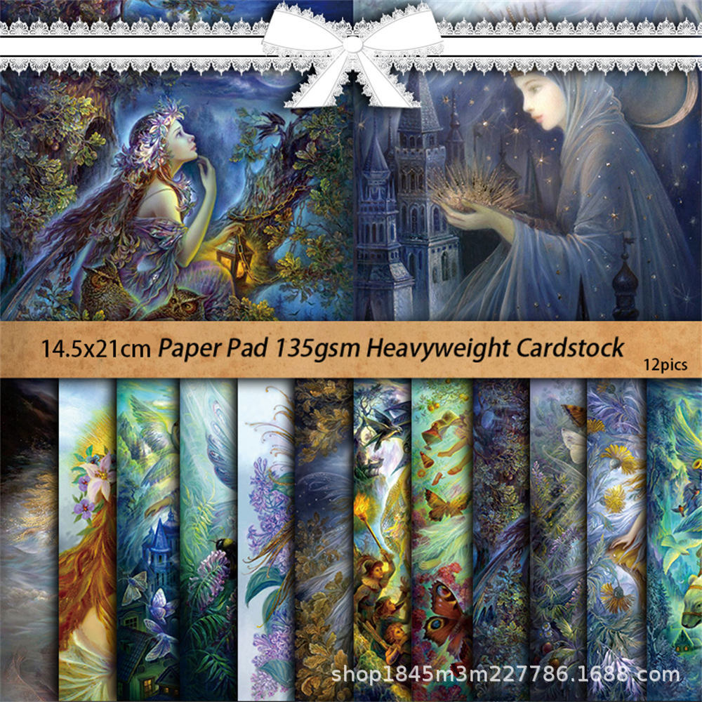 Retro Fantasy Angel Material Paper - European Style Series, 12 Sheets - ViktaShop