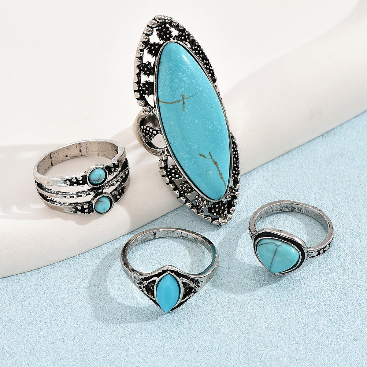 Retro Turquoise Inlay Open Ring – Ethnic Style - ViktaShop