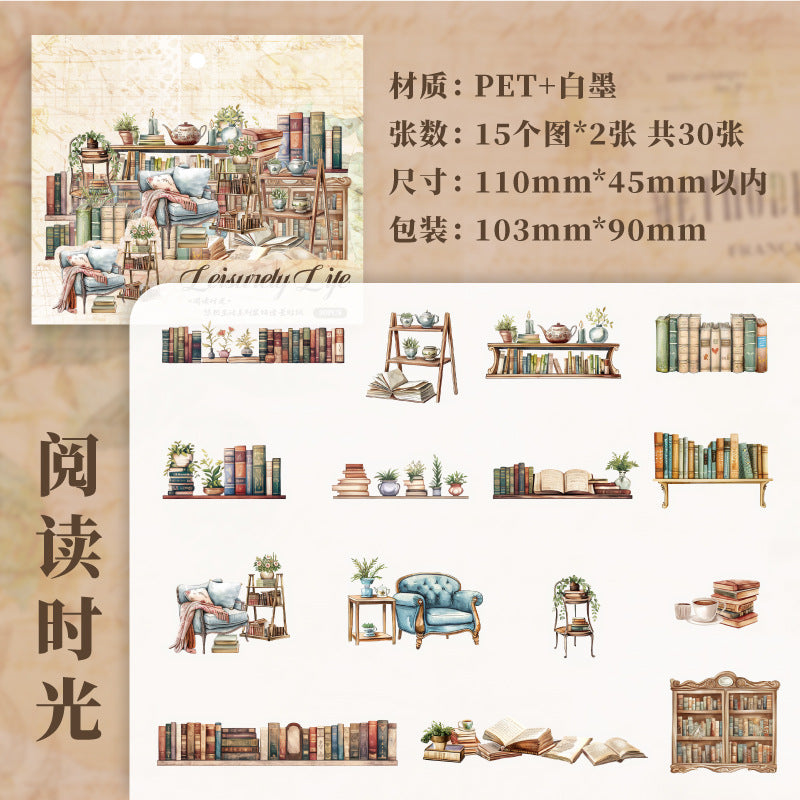 Paper PET Stickers - Leisurely Life Series, 30 Pcs - ViktaShop