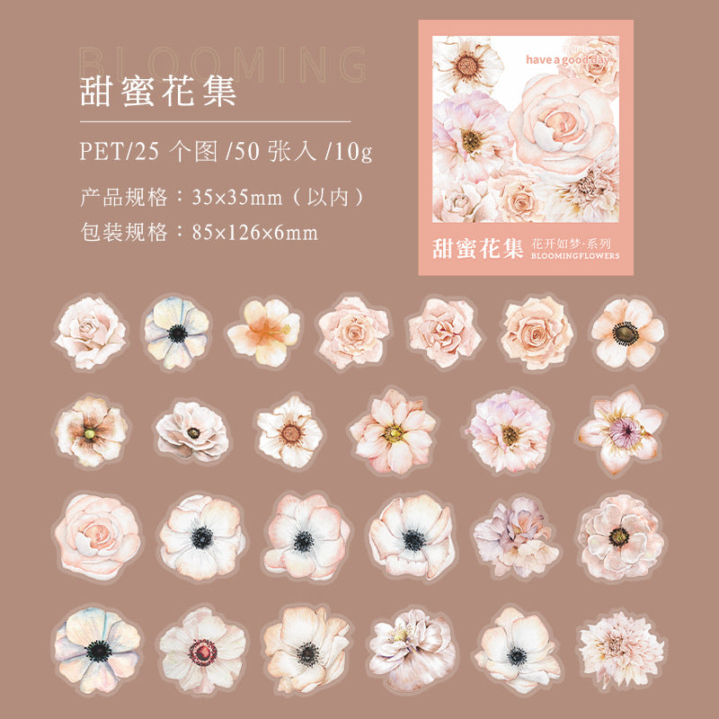 Flowers Bloom Like a Dream Series – PET Stickers, 6 Options - ViktaShop